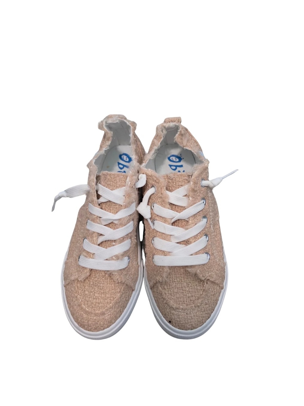 Obtaom Neutral Beige Canvas High-Top Sneakers with White Laces